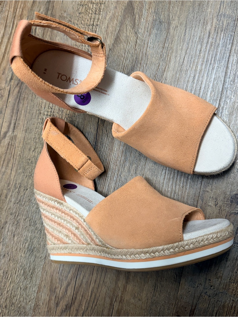 Toms Peach Suede Espadrille Wedge Sandals size 8